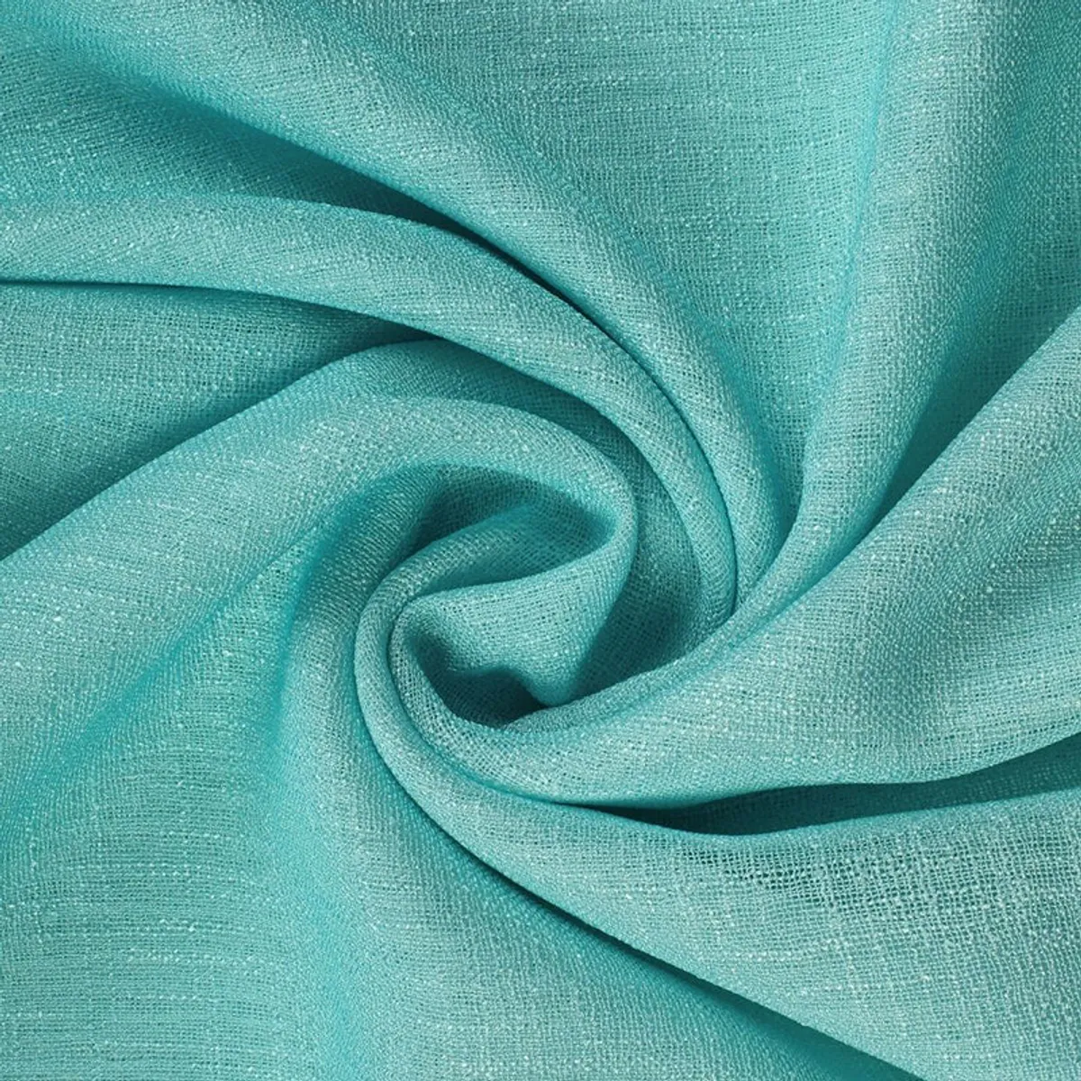 Close-up of turquoise textured sheer curtain fabric