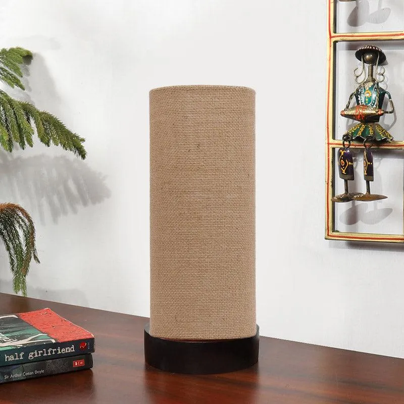 Mirza Tower Wooden Table Lamp With Jute Shade - Beige,Brown media 3