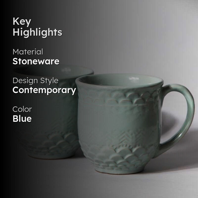Scallop Stoneware Coffee Mug (440 mL Each/Aqua) - Set of Two media 2