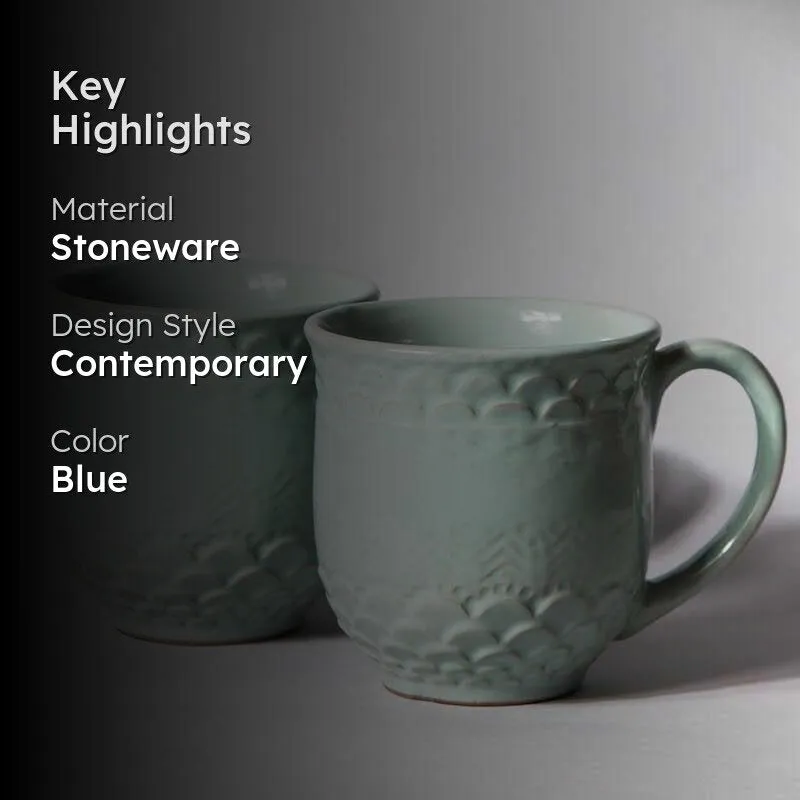 Scallop Stoneware Coffee Mug (440 mL Each/Aqua) - Set of Two media 2