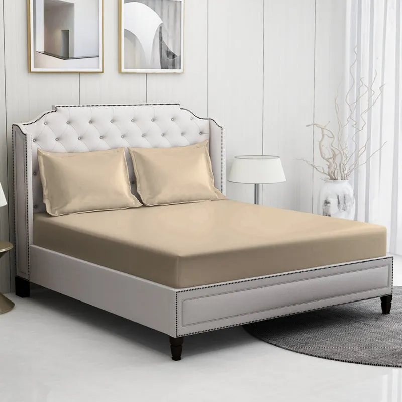 Moonweave Solid Cotton Bedsheet (Beige) - 400 TC media 3