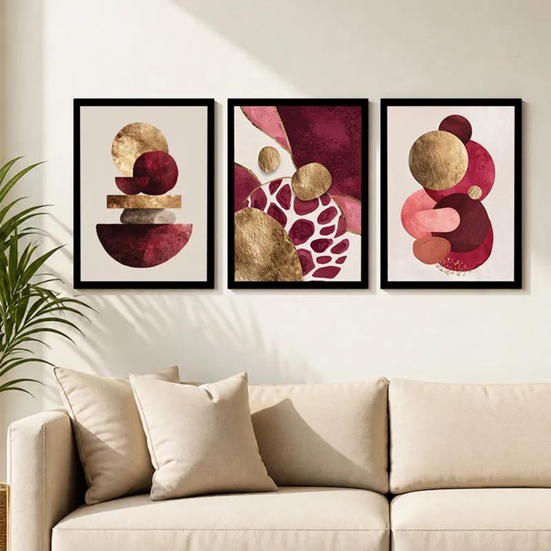Crimson Balance Abstract Wall Art - Set Of Three media 2