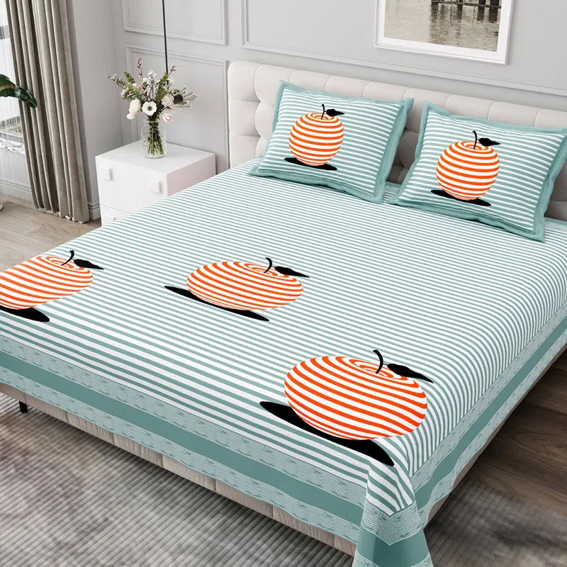Illusion Stripey Cherry Cotton Bedsheet (Green) - 200 TC media 1