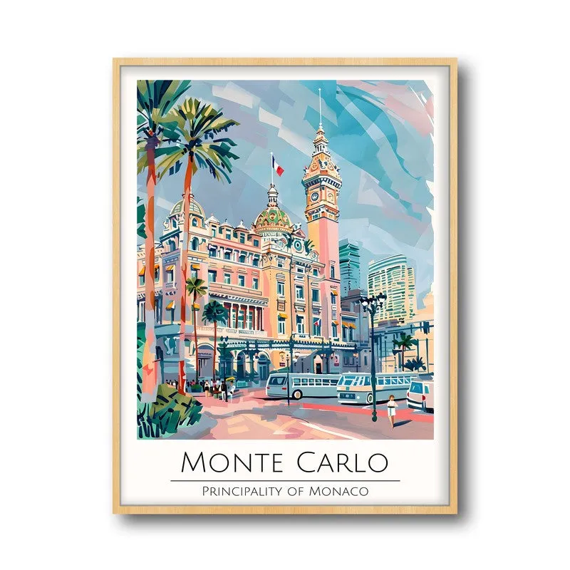 Vintage Monte Carlo Framed Canvas Archival Canvas Wall Painting - Natural Brown Frame media 5