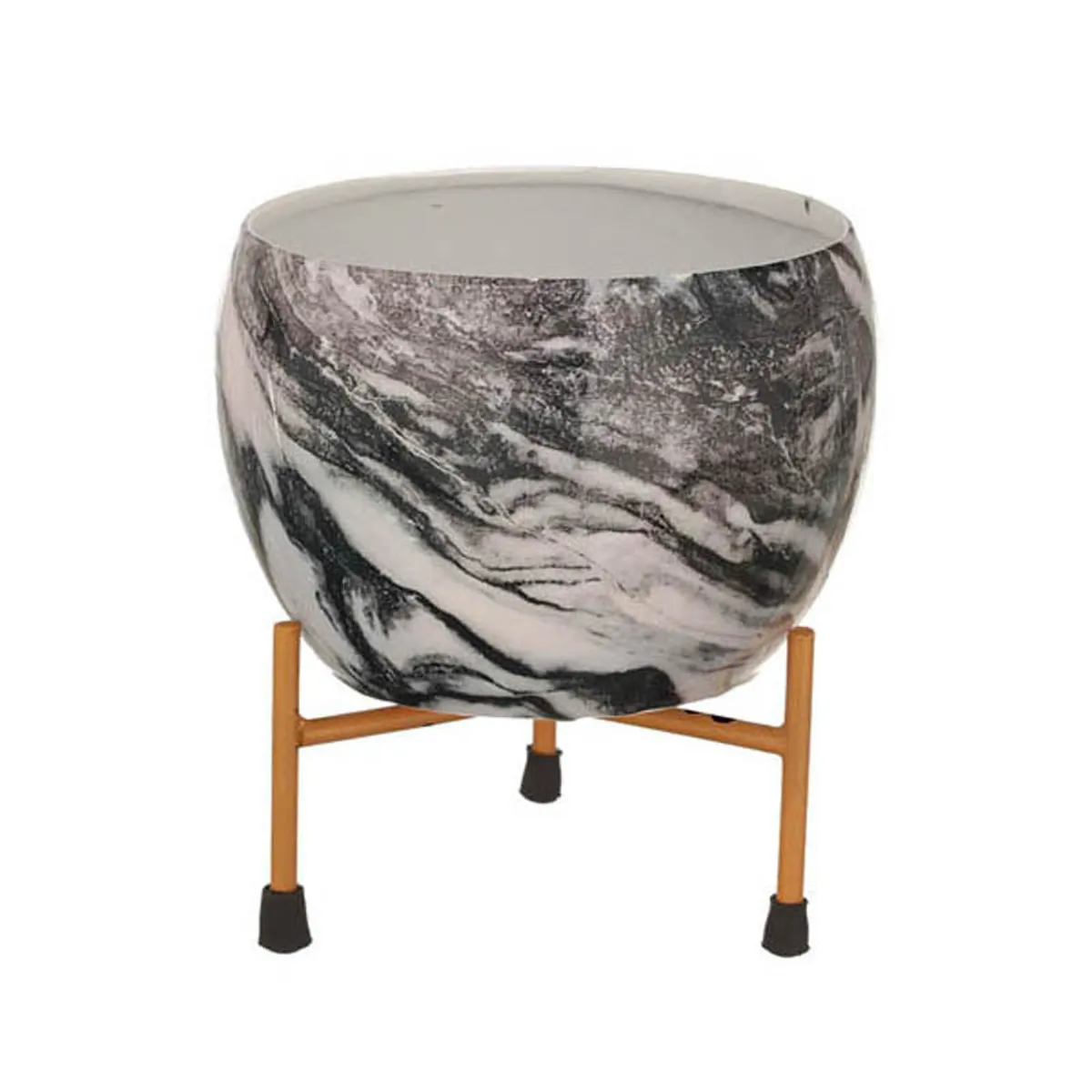 Black-and-white marbled planter mounted on a raised stand against a white background