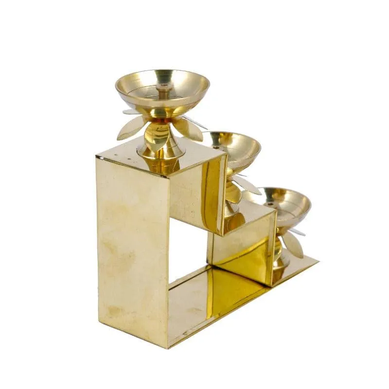 AuraStack Brass Step Diya Stand - Gold Finish media 3