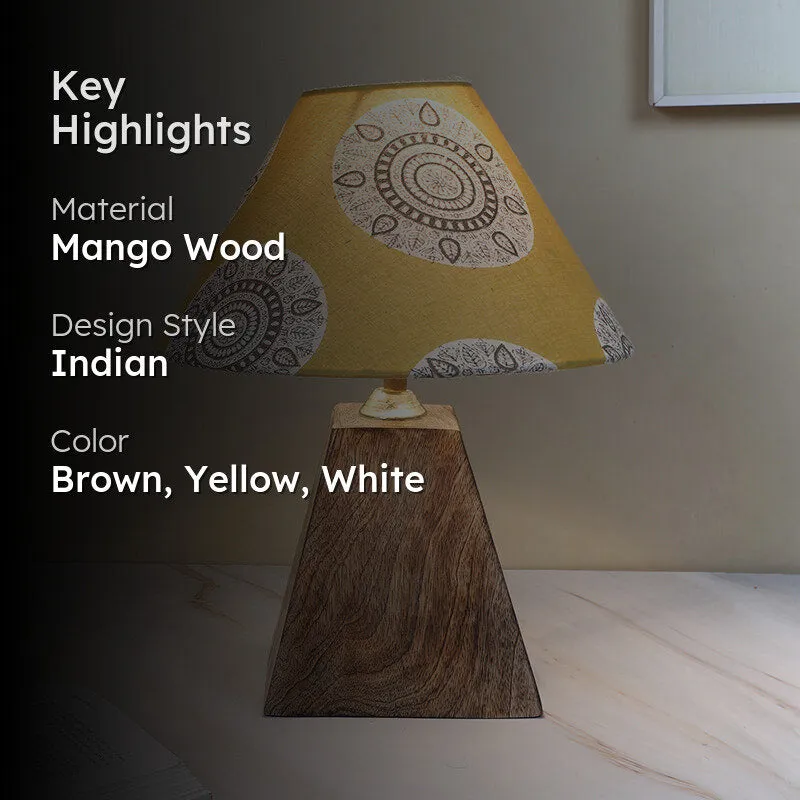 Mandala Merry Obelisk Printed Mango Wood Table Lamp - Brown,Yellow,White media 2