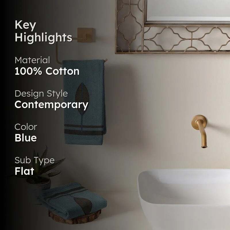 Rustic Petal Cotton Hand Towel (Blue) - Set Of Two media 2