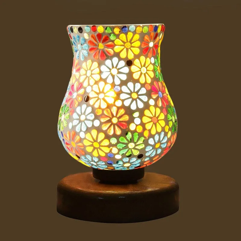 Oryvia Mosaic Glass Table Lamp With Wooden Base - Multicolor media 6