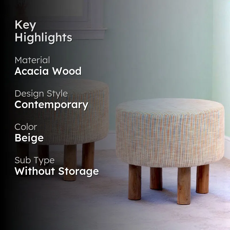 Nverix Acacia Wooden Ottomans (Beige) - Set Of Two media 2