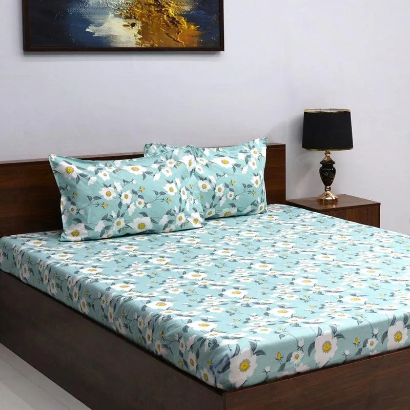 Leena Floral Microfiber Bedsheet (Blue) - 110 GSM media 3