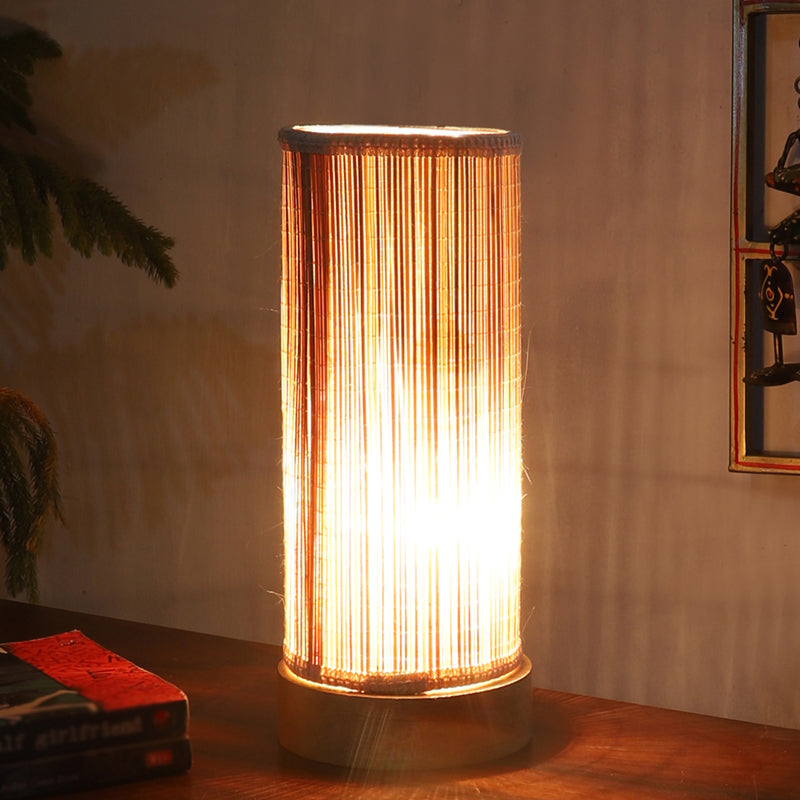 Bralia Cylindra Curve Bamboo Table Lamp - Beige