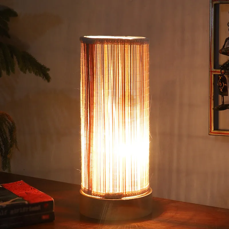 Bralia Cylindra Curve Bamboo Table Lamp - Beige media 1