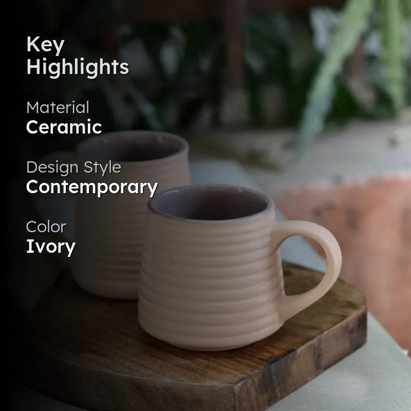Venia Ceramic Tea Cup (220 mL Each/Cream) -  Set of Two media 2