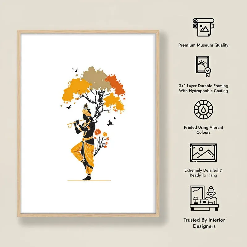 Murli Murari Lord Krihsna Archival Paper Wall Art - Natural Brown Frame media 8