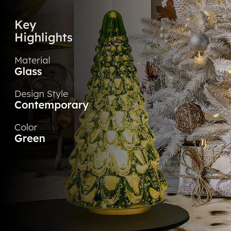 Vibrant Pine Xmas Tree Glass Table Lamp - Green media 2