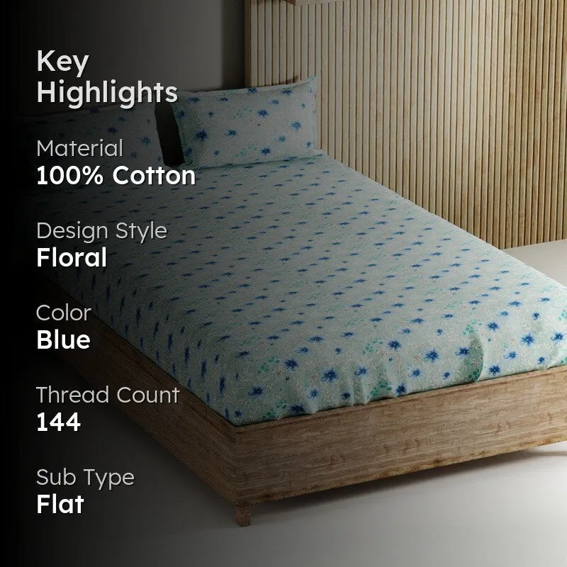 Nyric Cotton Bedsheet (Blue) - 144 TC media 2