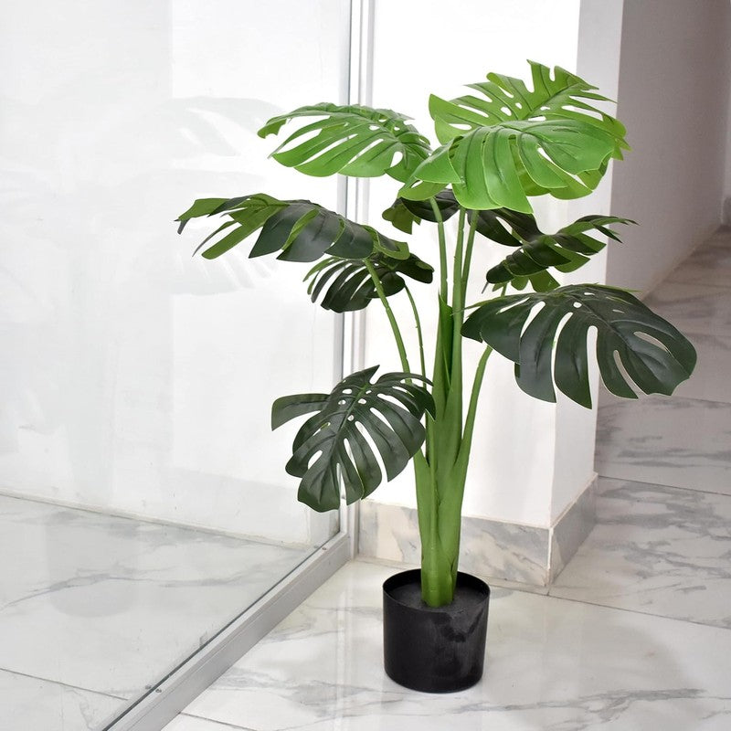 CalmVine Artificial Monstera Plant With Black Plastic Pot - 2.9 Feet media 5
