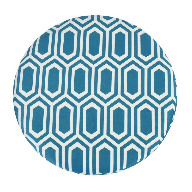 Hexora Geometric Velvet Pouffe - Blue media 5