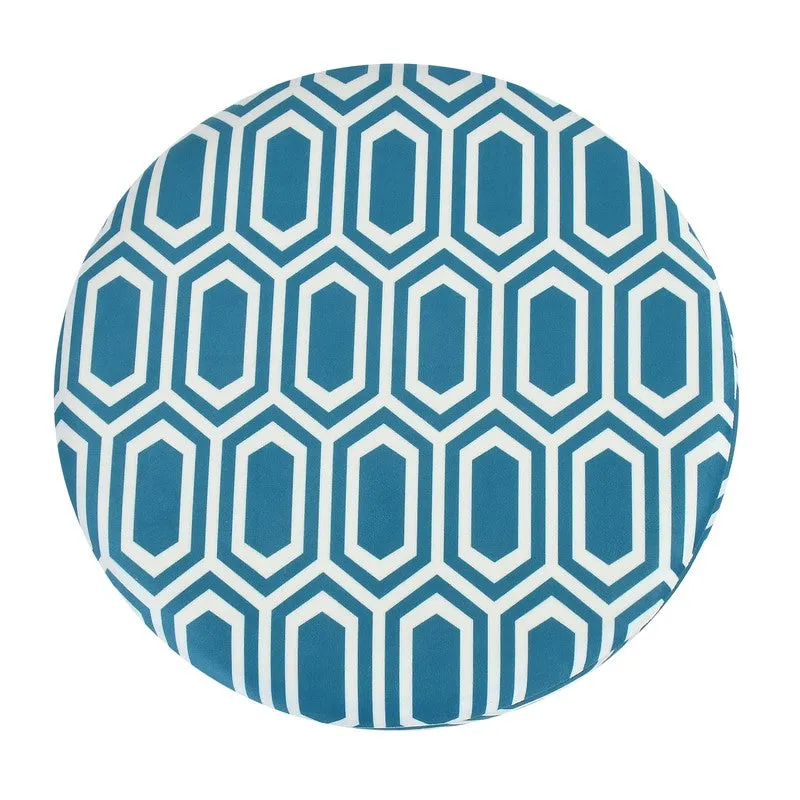 Hexora Geometric Velvet Pouffe - Blue media 5