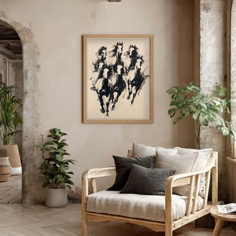 Wild Horses Wall Painting With Brown Frame media 5