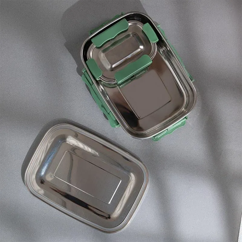 Crave Master Green Steel Lunch Box With Pouch (800/150 mL) - Two Piece Set media 6