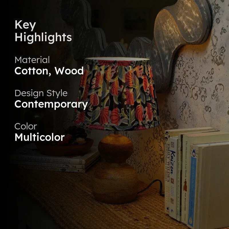 Floral Noir Wooden Base Cotton Table Lamp - Multicolor media 2