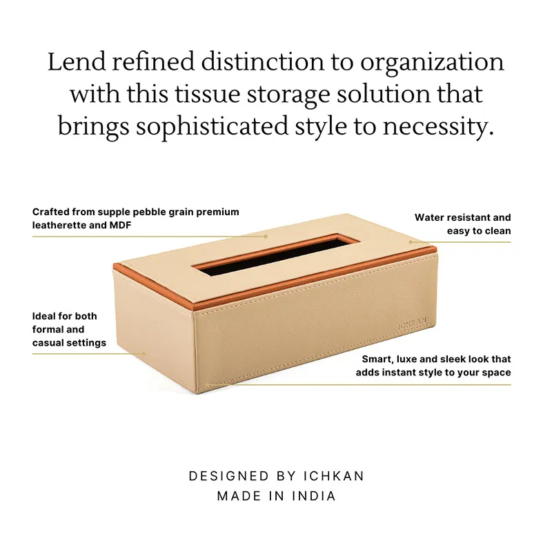 Tisca Edge Faux Leather Tissue Box - Beige media 3