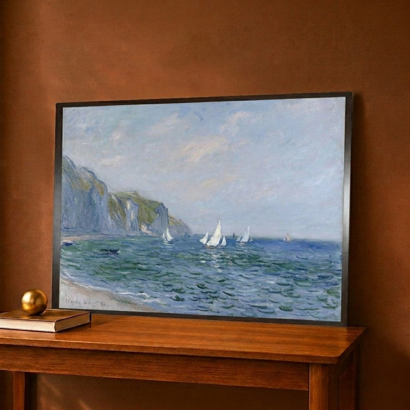 Cliffs And Sailboats At Pourville Canvas Wall Painting - 16 x 24 Inches