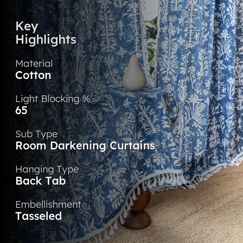 Tranquebar Home Wild Tropics Cotton Curtains(Blue) - Set Of Two media 2