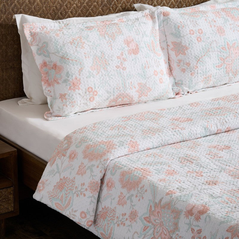 Petal Grace Cotton Duvet Cover (Pink) (230 Gsm) - Three Piece Set