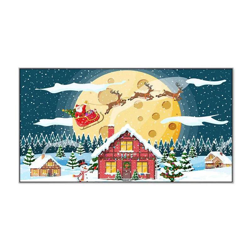 Winter Cottage At Night Landscape Canvas Wall Painting With Frame - White media 5