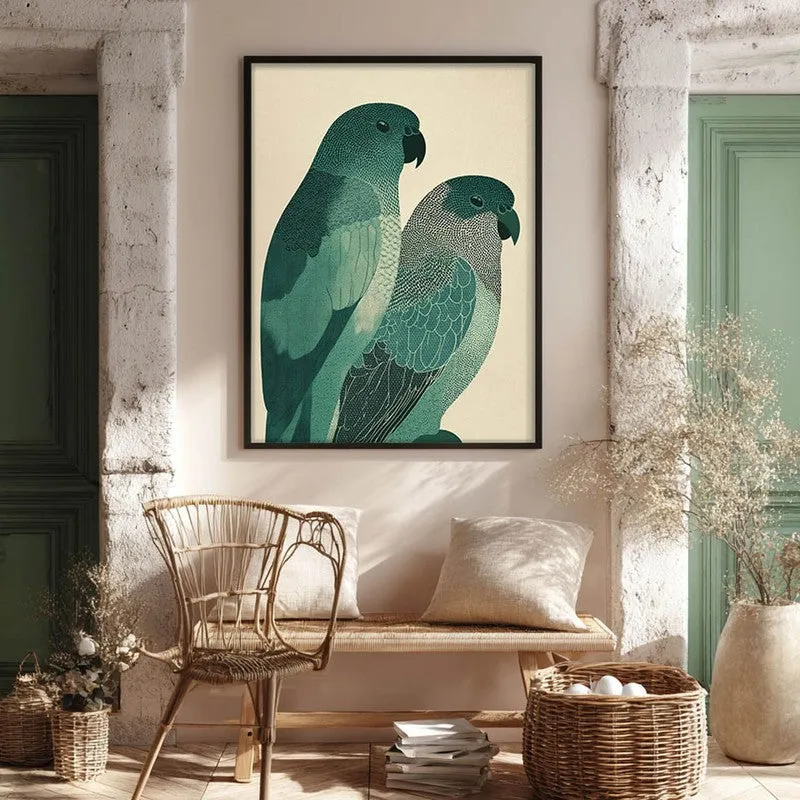 Pastel Parrot Pair Canvas Wall Painting With Black Frame media 9