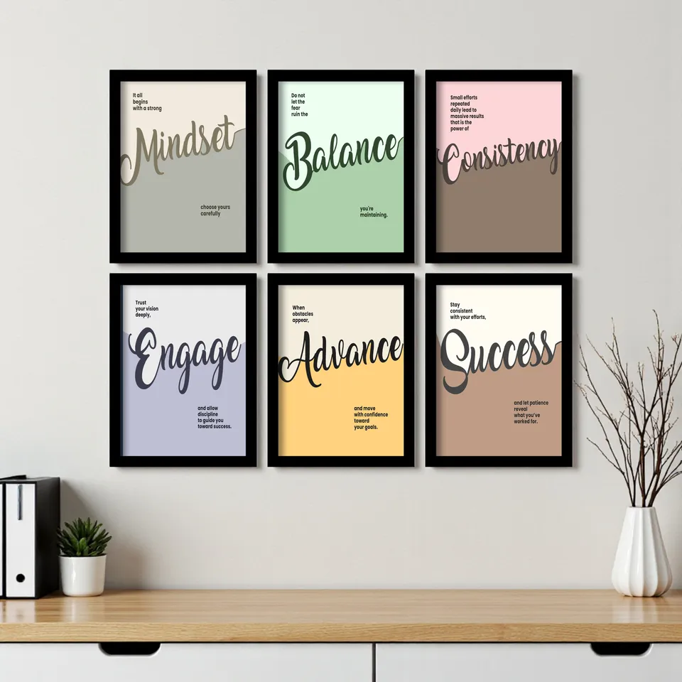 Wellness Quote Wall Painting With Frame - Set Of Six media 1