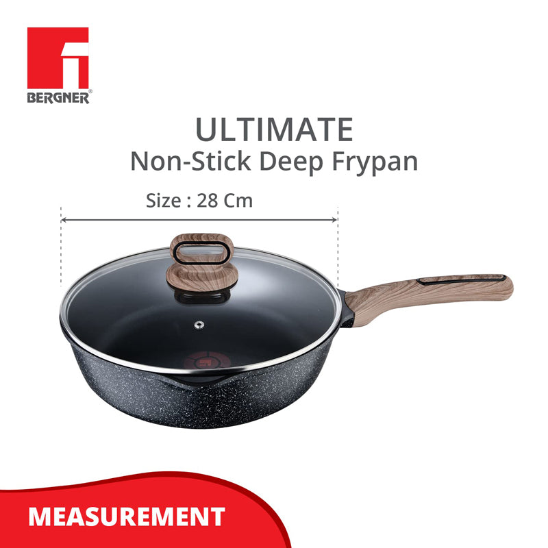 Bergner Marble Non-Stick Deep Frypan With Lid (Grey) - 3200 ML media 8