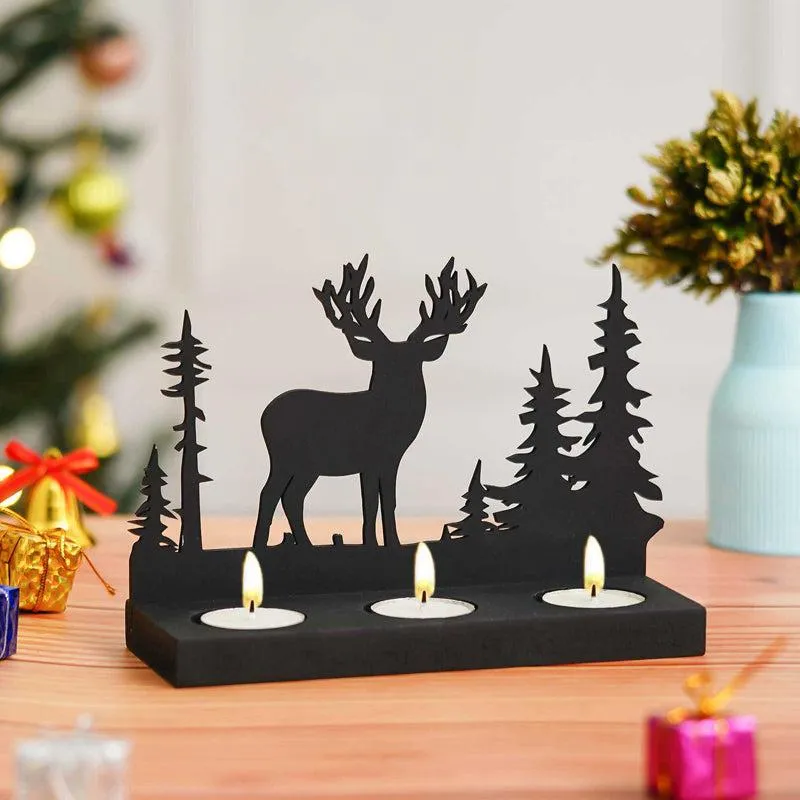 Dasher Wood Christmas Tea Light Holder - Black media 1