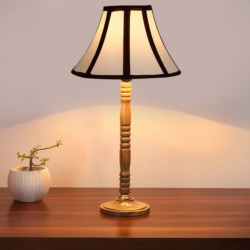 Windsor Table Lamp With Carved Wooden Base - White,Brown