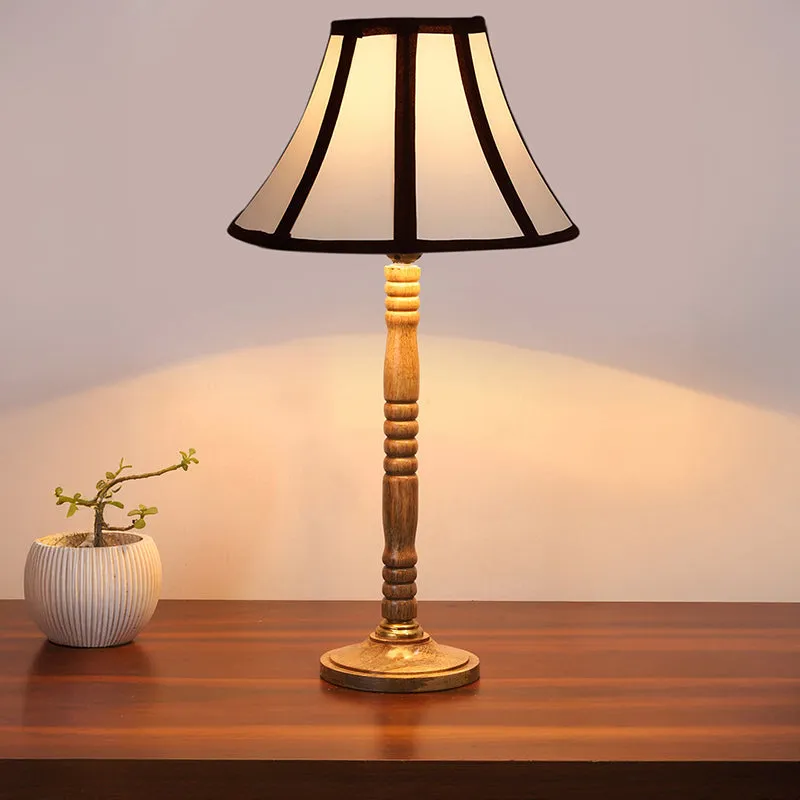 Windsor Table Lamp With Carved Wooden Base - White,Brown media 1