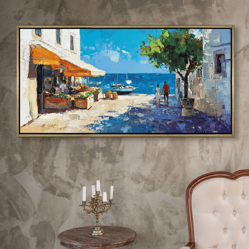 Brushstrokes of Blue Wall Painting With Frame