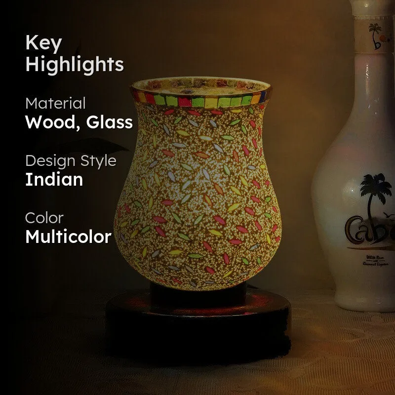 Crystelle Mosaic Glass Table Lamp With Wooden Base - Multicolor media 2