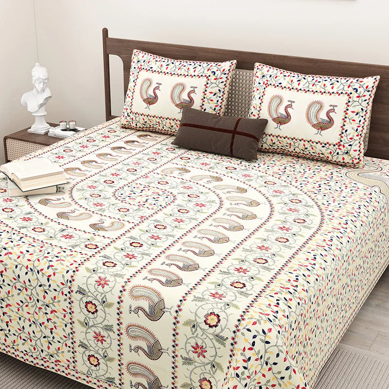 Aanchal Ethnic Cotton Bedsheet (Pale Yellow) - 180 TC media 4