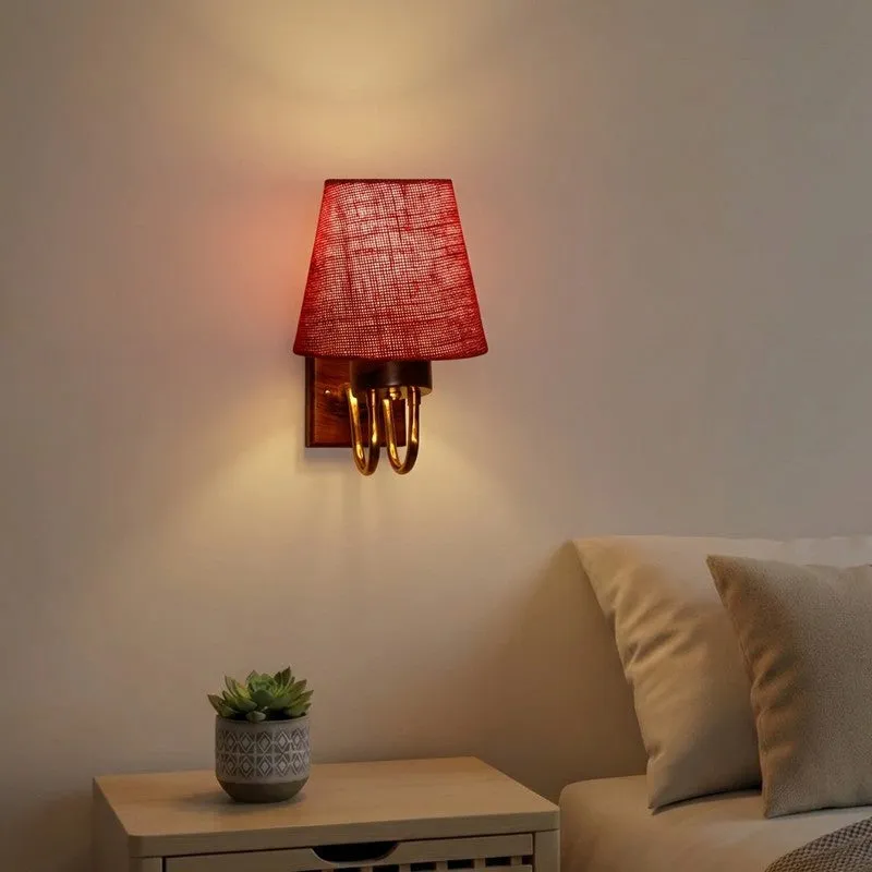 Gilded Arch Decorative Jute Wall Lamp - Red media 1