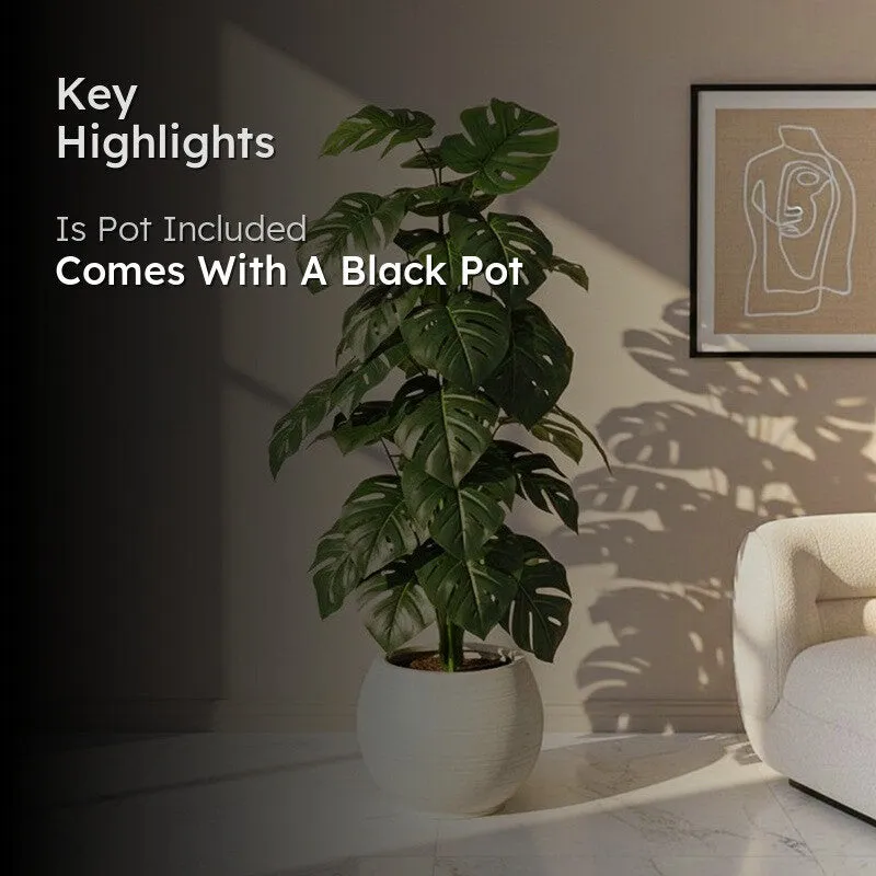 Monever Artificial Monstera With Black Plastic Pot - 4 Feet media 2