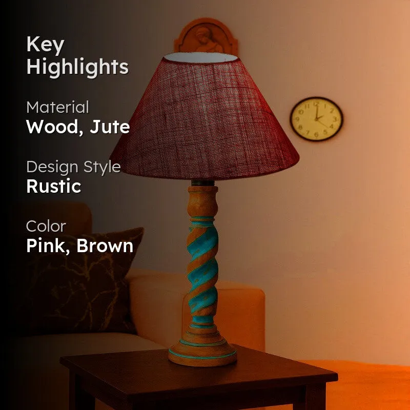 Elara Vela Wooden Table Lamp - Pink media 2