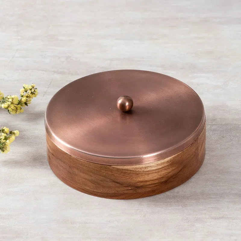 Zaikra Acacia Wood Round Masala Box media 3