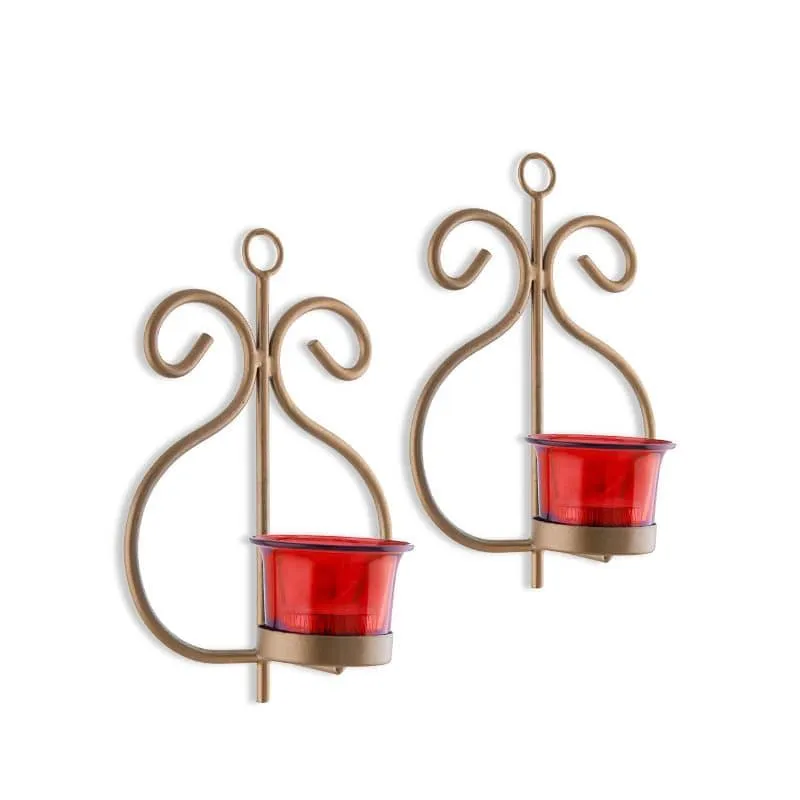 Seina Gold Frame Sconce Candle Holder (Red) - Set Of Two media 4