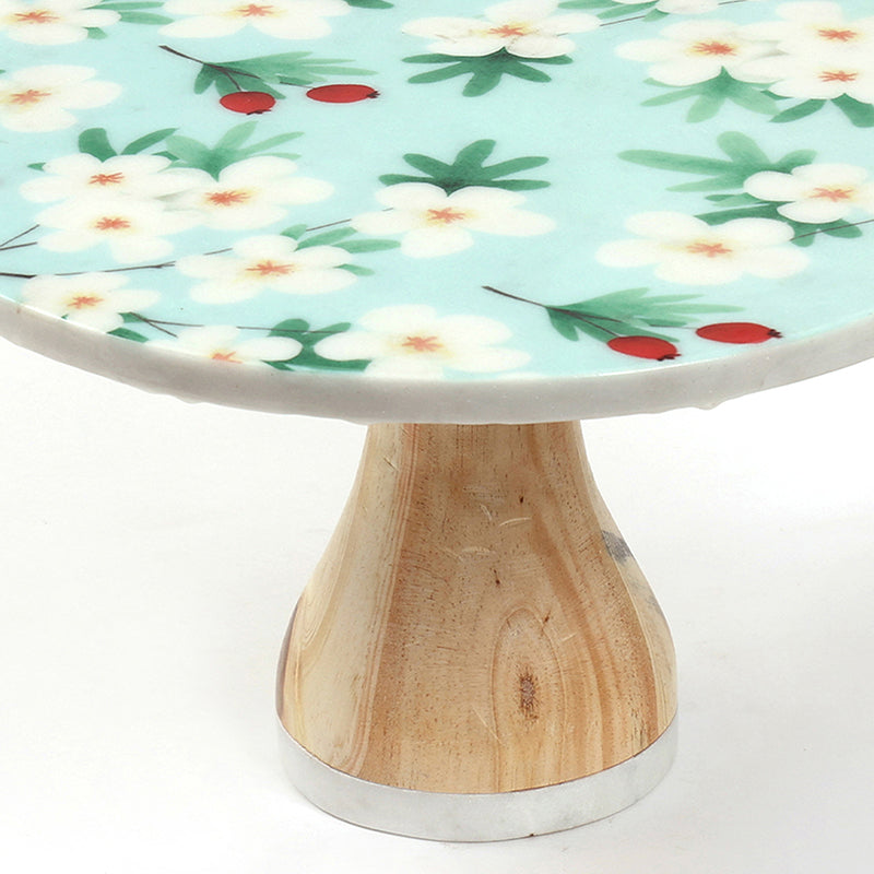 Flower Rain Printed Marble & Wood Cake Stand image 4