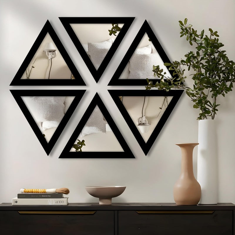 TriAxis Reflector Wall Mirrors (Black) - Set Of Six