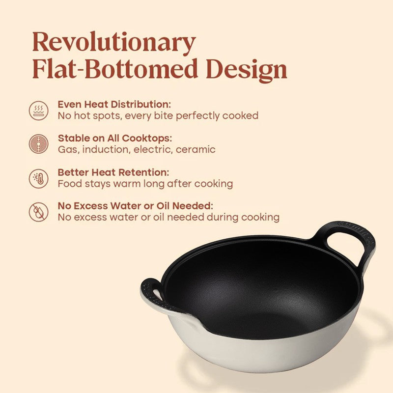 Cumin Co Enamel Cast Iron Kadhai With Lid (3200 mL) - White media 6