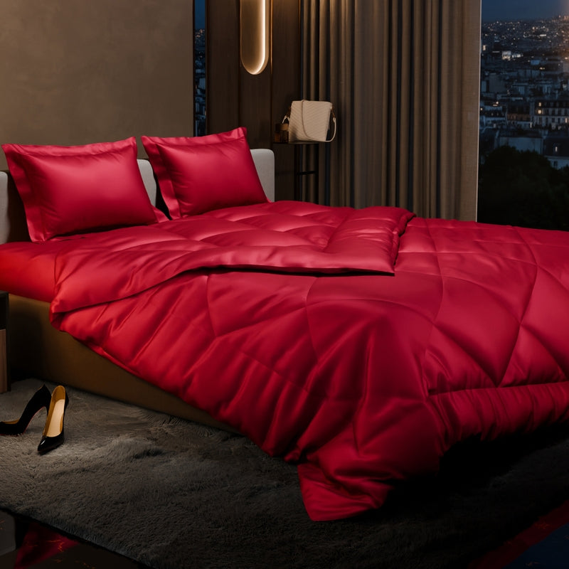 Shinique Quilted Satin Comforter (Red) - 150 GSM - Queen/Double